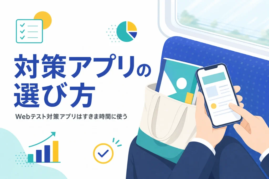 Webテスト対策アプリが向く練習と向かない練習、すきま時間の使い方を紹介する記事のアイキャッチ