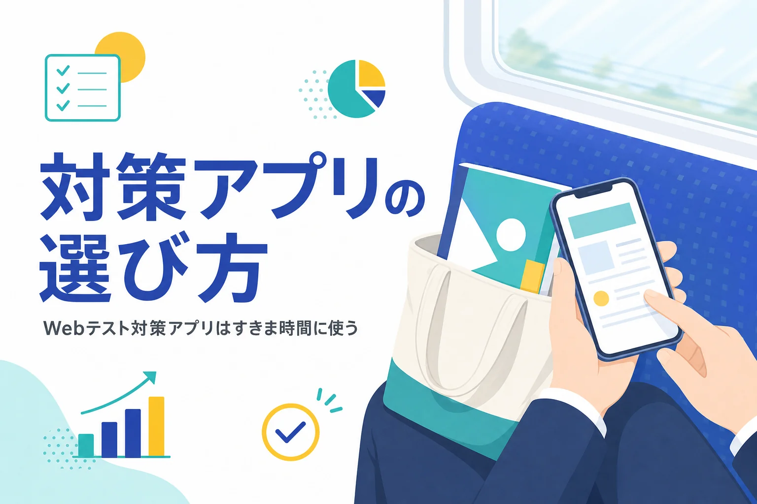 Webテスト対策アプリが向く練習と向かない練習、すきま時間の使い方を紹介する記事のアイキャッチ