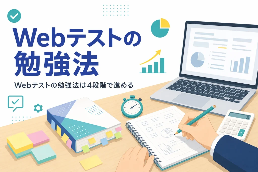 Webテストの勉強法を、4段階の手順と問題集1冊を仕上げる進め方で紹介する記事のアイキャッチ