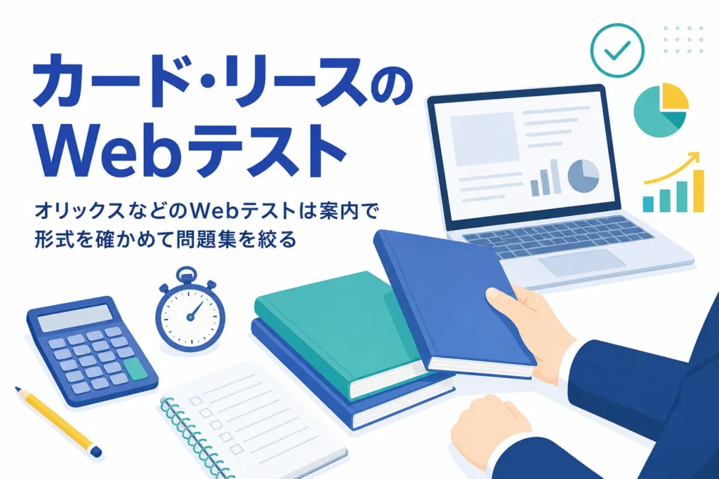 オリックス・JCB・三井住友カードのWebテストについて、形式の確かめ方と問題集の進め方を紹介する記事のアイキャッチ