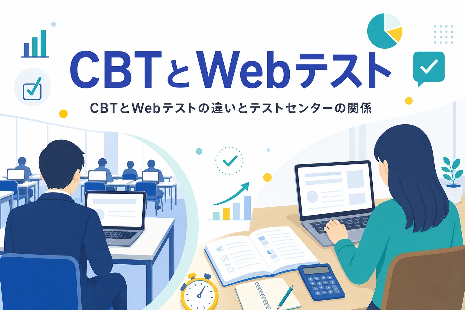 CBTとWebテストの違いと、テストセンター受検との関係を紹介する記事のアイキャッチ