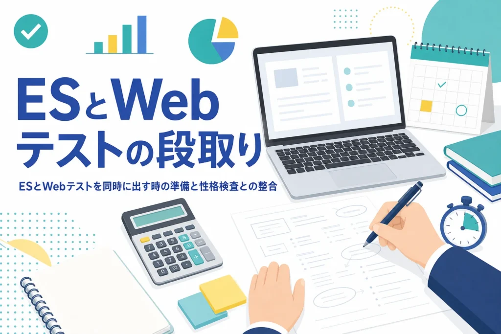 ESとWebテストを同時に出す時の作業の順番と、ESと性格検査の内容をそろえる確かめ方を紹介する記事のアイキャッチ