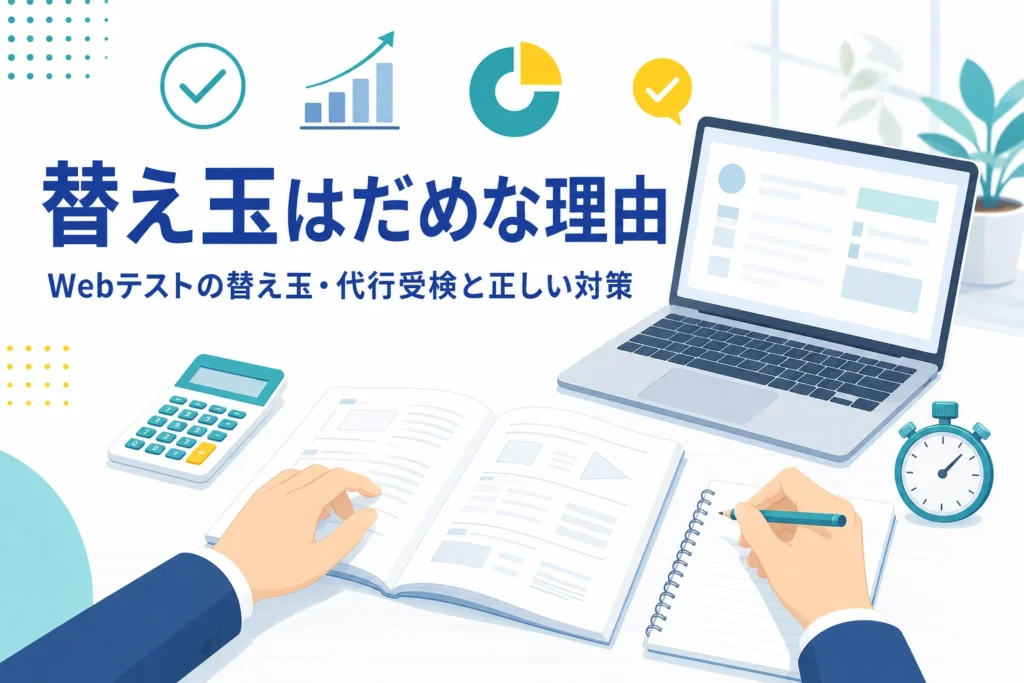 Webテストの替え玉・代行受検がだめな理由と、自分の力で点を上げる進め方を紹介する記事のアイキャッチ