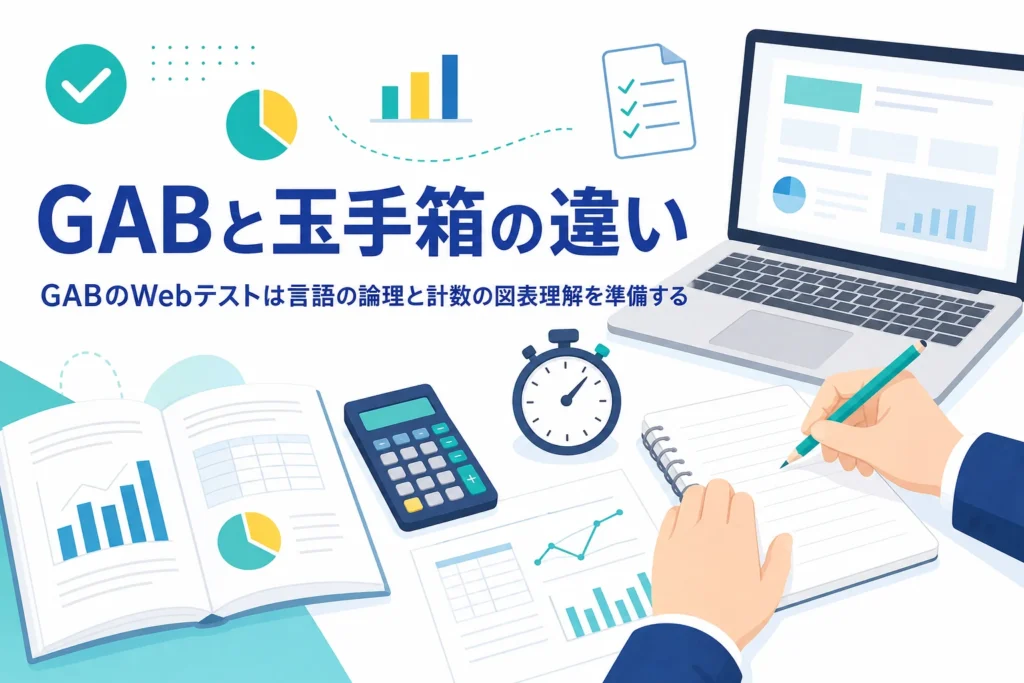 GABのWebテストの中身と受け方の種類、玉手箱との違いを紹介する記事のアイキャッチ