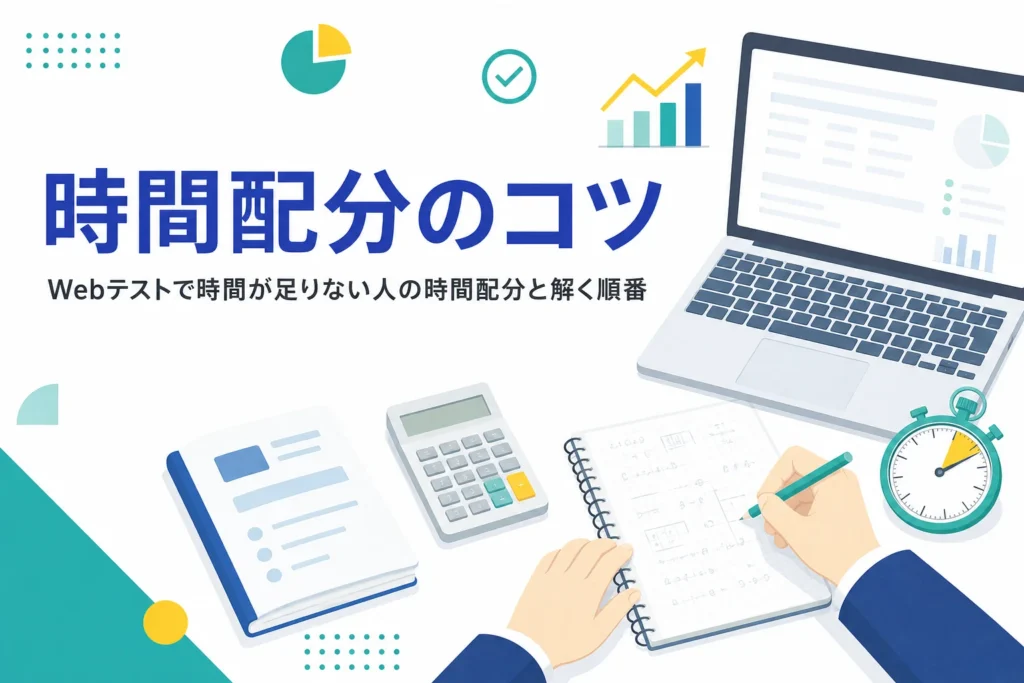 Webテストで時間が足りない人向けに、時間配分と解く順番のコツを紹介する記事のアイキャッチ