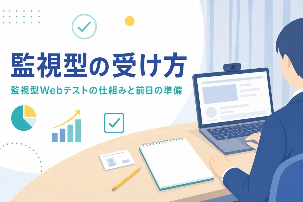 監視型Webテストの仕組みと、自宅で受ける前日の準備を紹介する記事のアイキャッチ