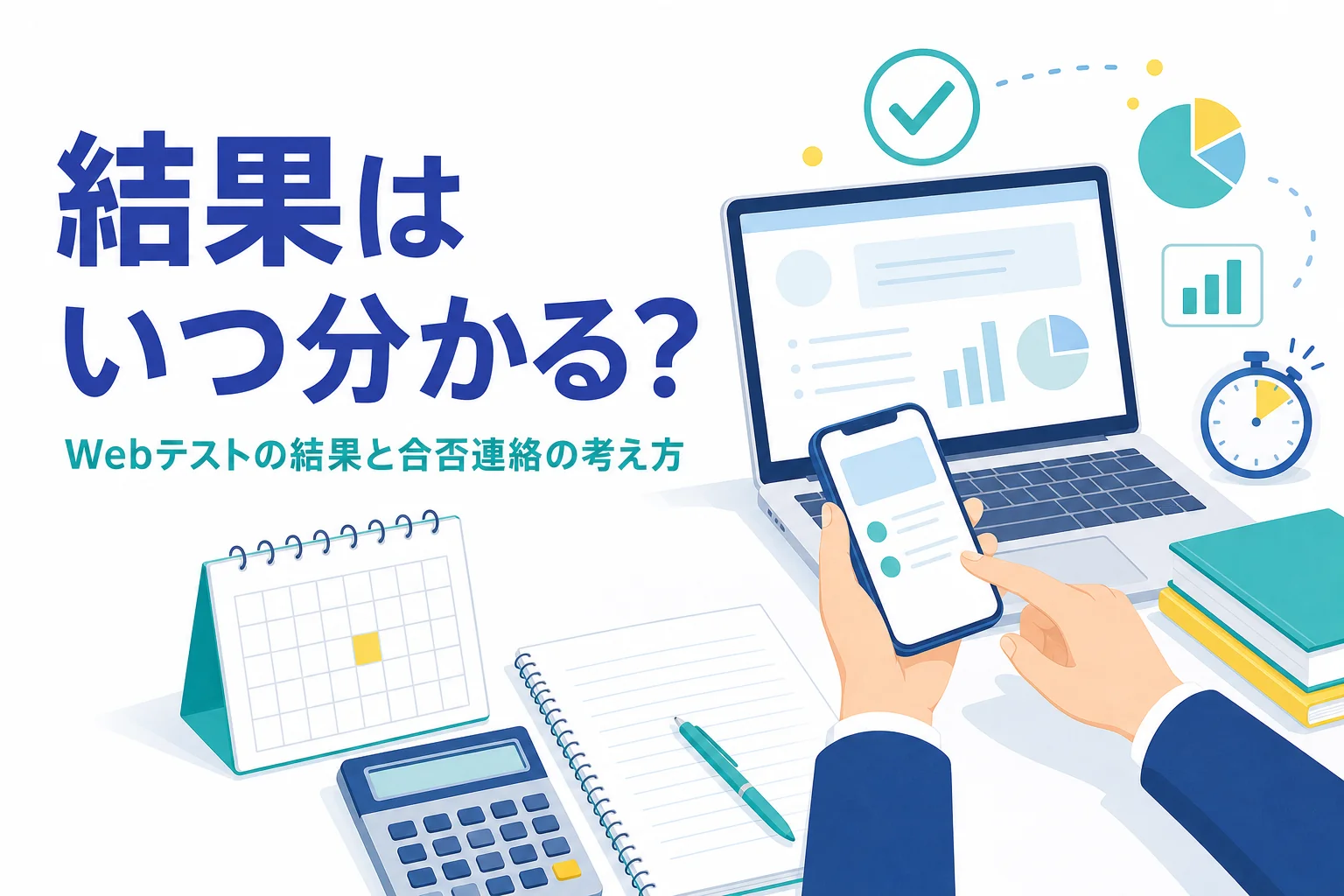 Webテストの結果が受検者と企業にどう伝わるかと、合否連絡の考え方を紹介する記事のアイキャッチ