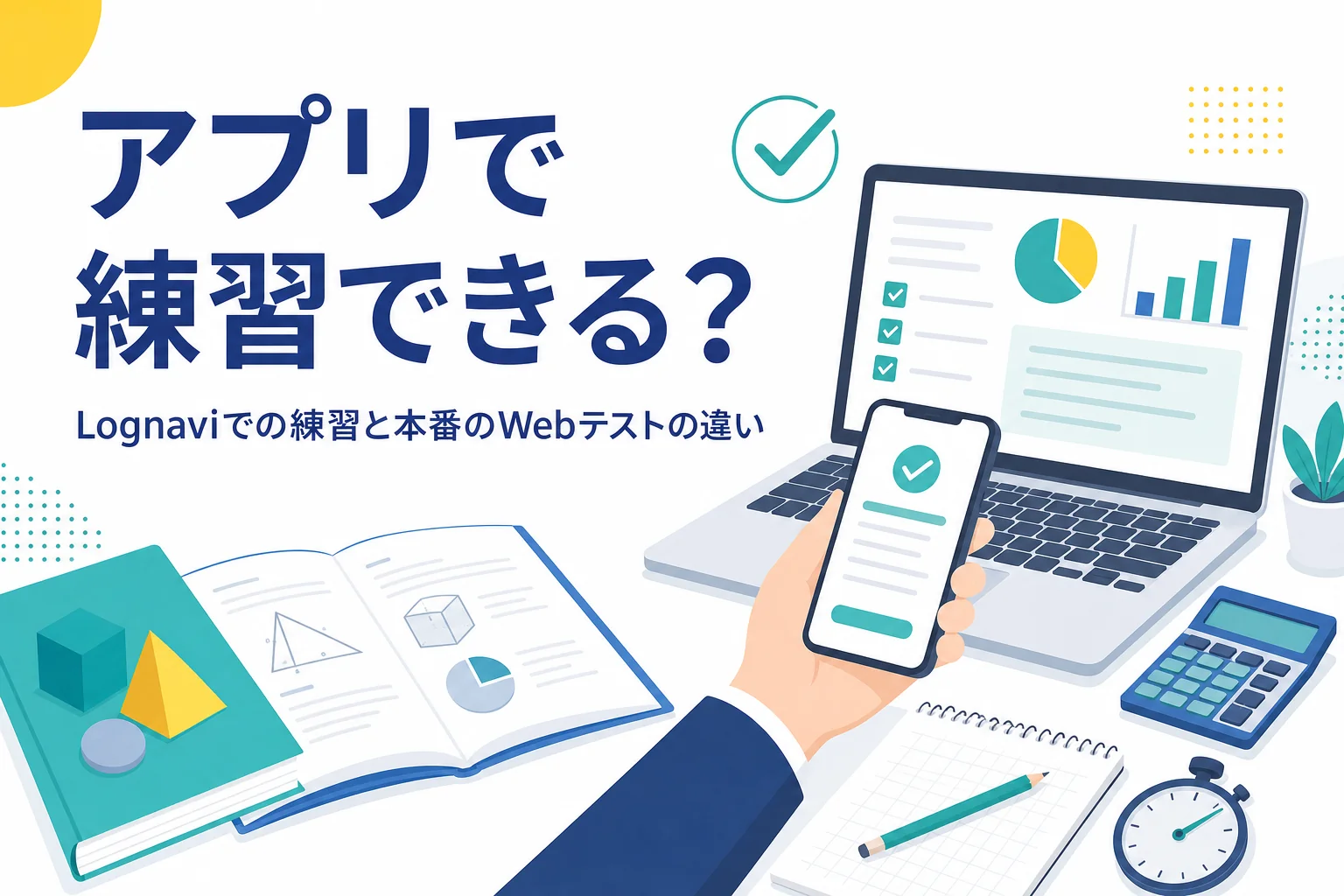 Lognavi(ログナビ)でWebテストの練習ができるかと、アプリで練習する時の注意点を紹介する記事のアイキャッチ