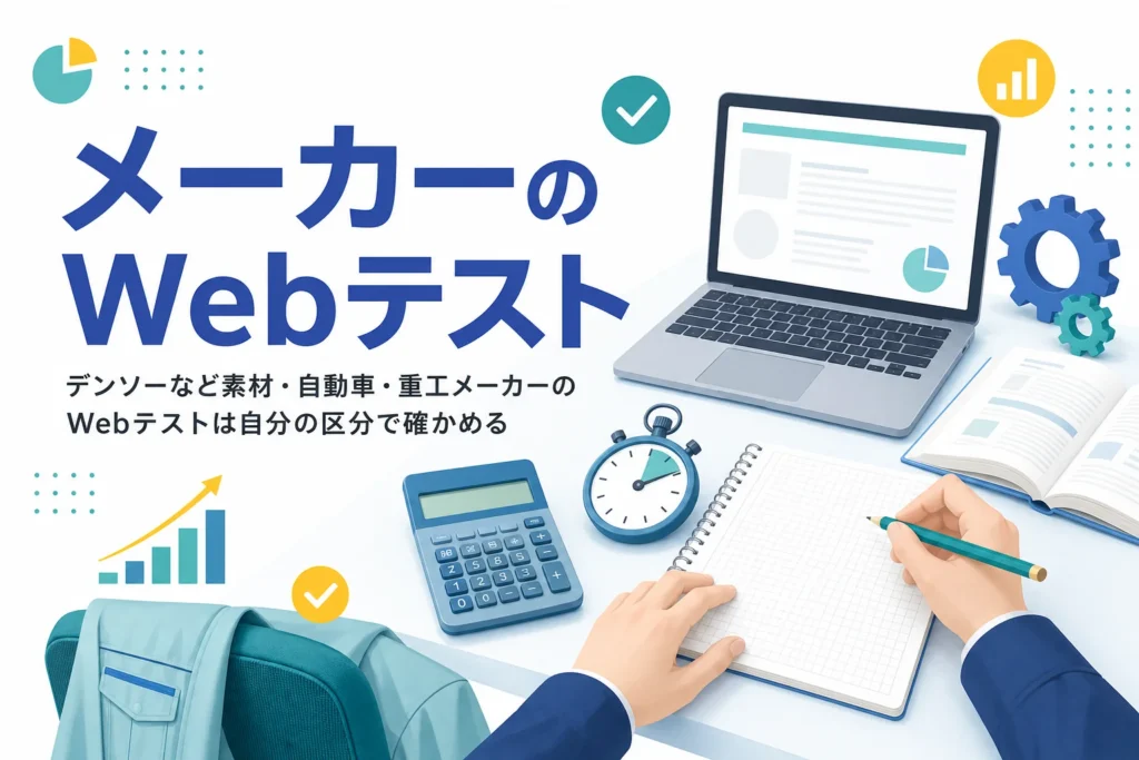 素材・自動車・重工メーカーのWebテストについて、応募区分ごとの情報の見分け方と形式の判定の流れを紹介する記事のアイキャッチ