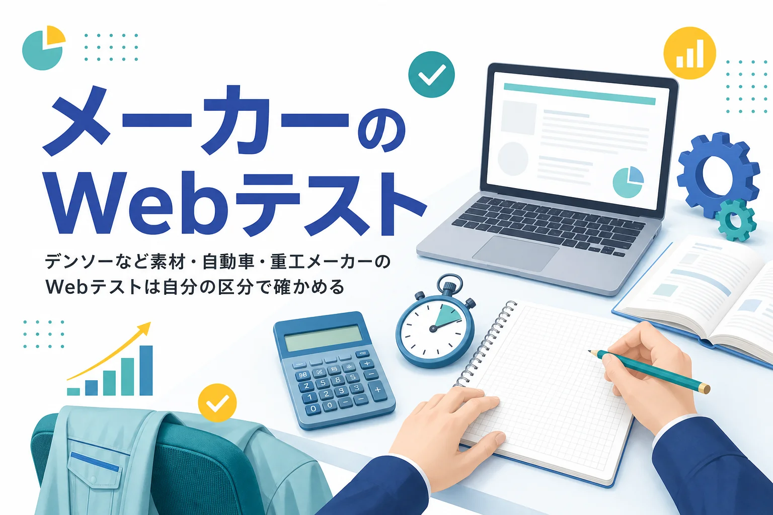 素材・自動車・重工メーカーのWebテストについて、応募区分ごとの情報の見分け方と形式の判定の流れを紹介する記事のアイキャッチ