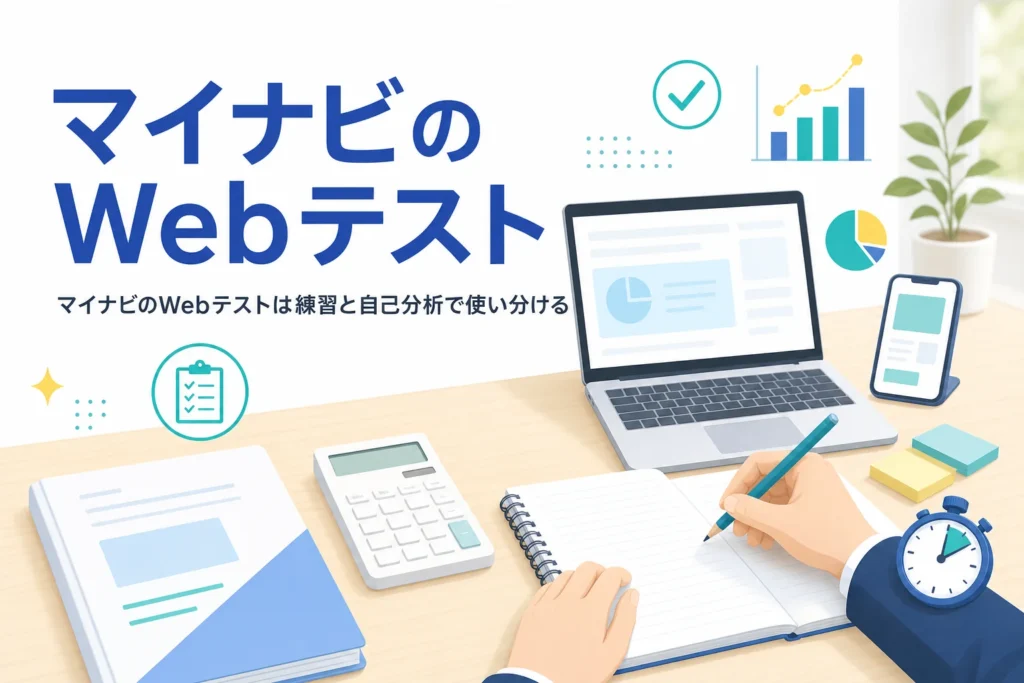 マイナビのWebテストで使える適性診断と模擬テストの違いと使い方を紹介する記事のアイキャッチ