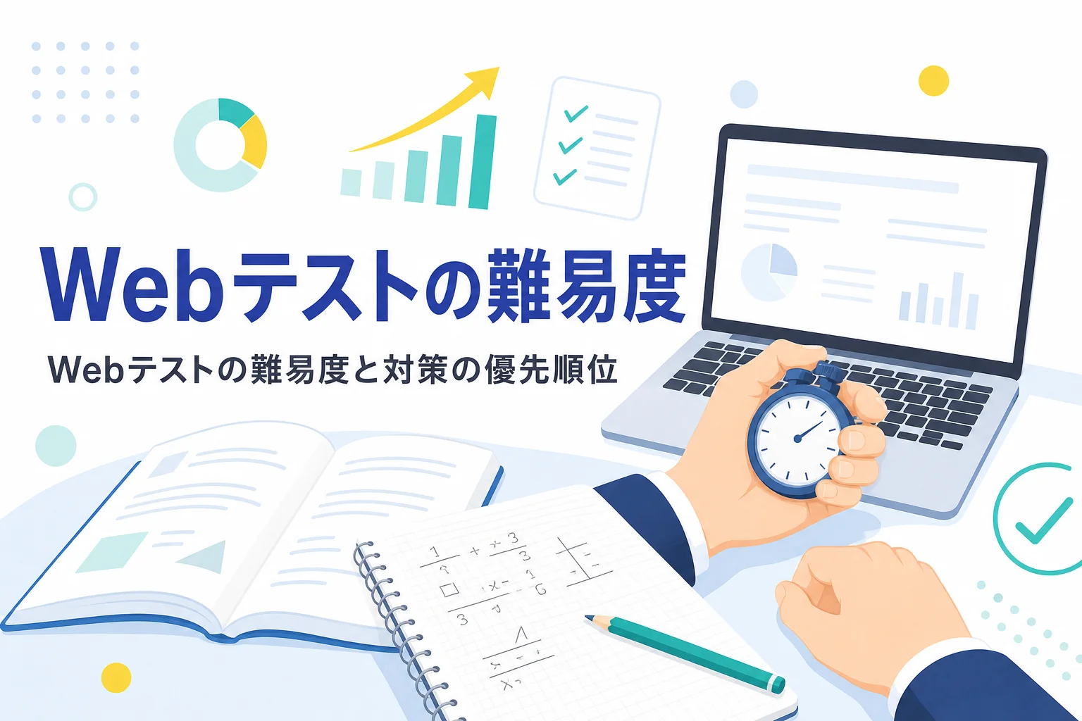 Webテストの難易度を、問題の中身と時間の短さに分けて種類ごとに紹介する記事のアイキャッチ