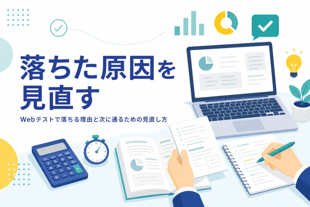 Webテストで落ちた原因の見当のつけ方と、次に通るための見直しポイントを紹介する記事のアイキャッチ