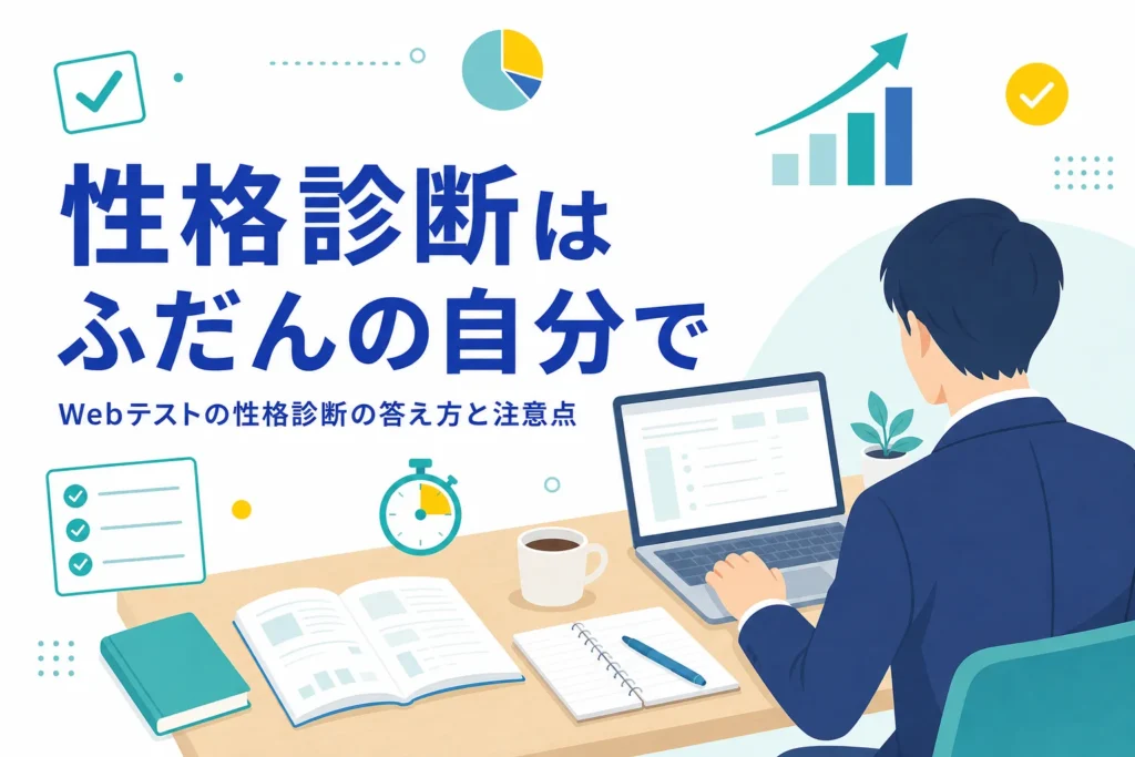 Webテストの性格診断で何を聞かれ、どう答えるとよいかを紹介する記事のアイキャッチ