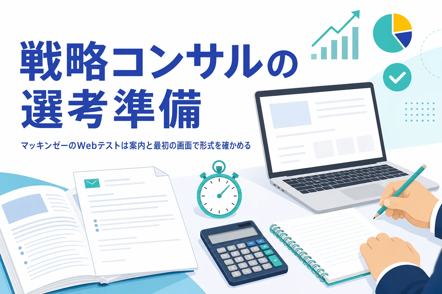 戦略コンサルの選考で受けるWebテストの形式の確かめ方と、英語の案内への準備を紹介する記事のアイキャッチ