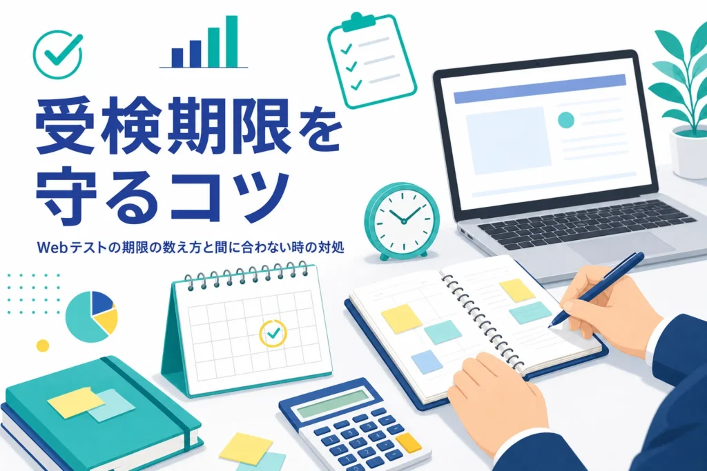 Webテストの受検期限の数え方と、締切が重なった時や過ぎた時の対処を紹介する記事のアイキャッチ