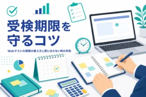 Webテストの受検期限の数え方と、締切が重なった時や過ぎた時の対処を紹介する記事のアイキャッチ