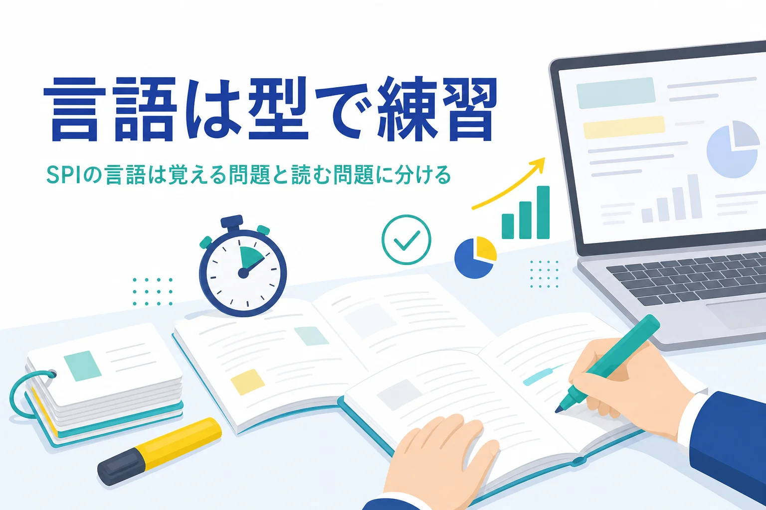 SPIの言語分野の出題の型と、語彙の増やし方・長文の読み方を紹介する記事のアイキャッチ