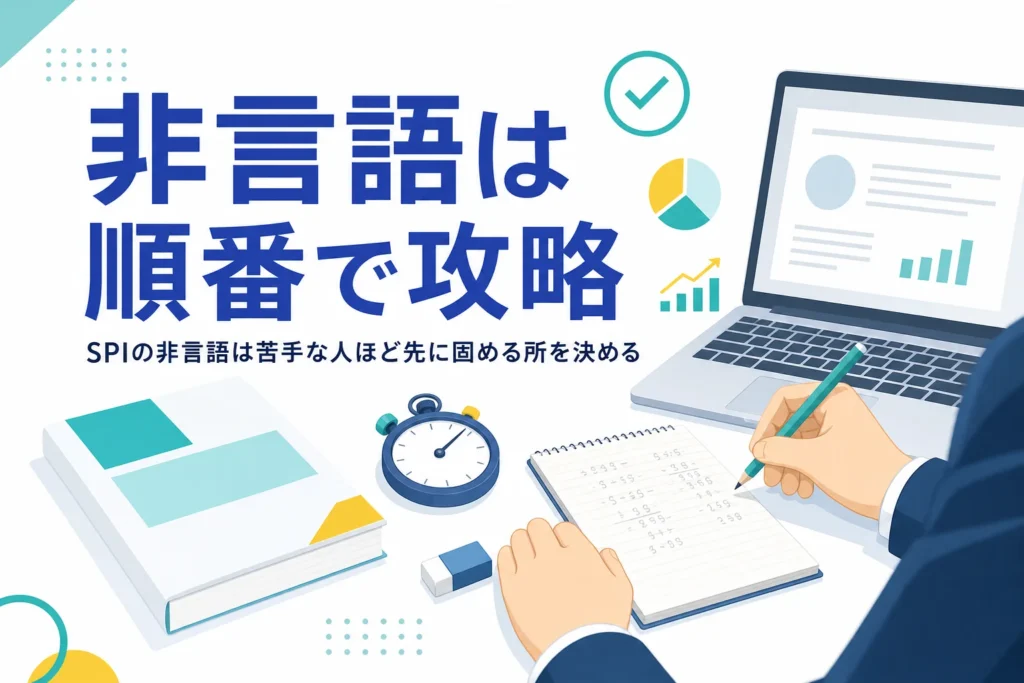 SPIの非言語分野の問題の分け方と、数学が苦手な人の練習の順番を紹介する記事のアイキャッチ