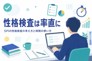 SPIの性格検査の位置づけと、回答に迷う質問への向き合い方を紹介する記事のアイキャッチ