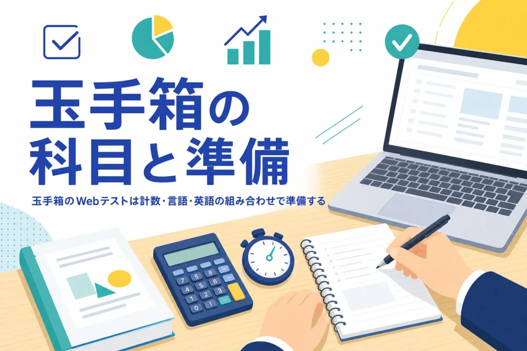 玉手箱のWebテストの科目と、案内に科目がない時の準備の順番を紹介する記事のアイキャッチ