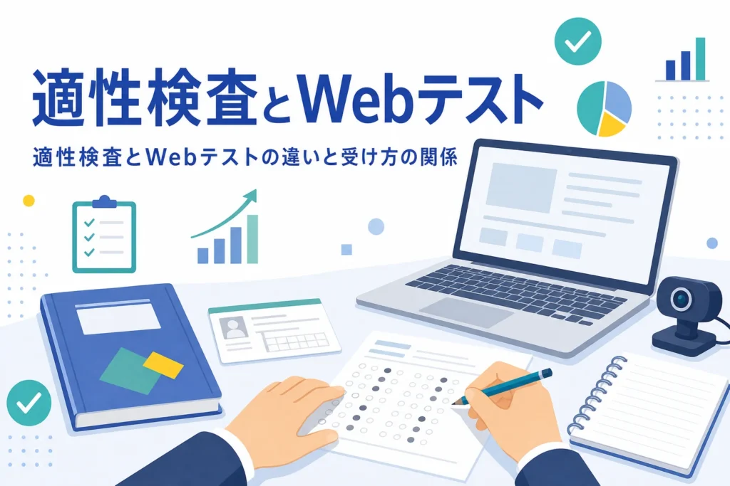適性検査とWebテストの違いを、中身と受け方の2つの軸で紹介する記事のアイキャッチ