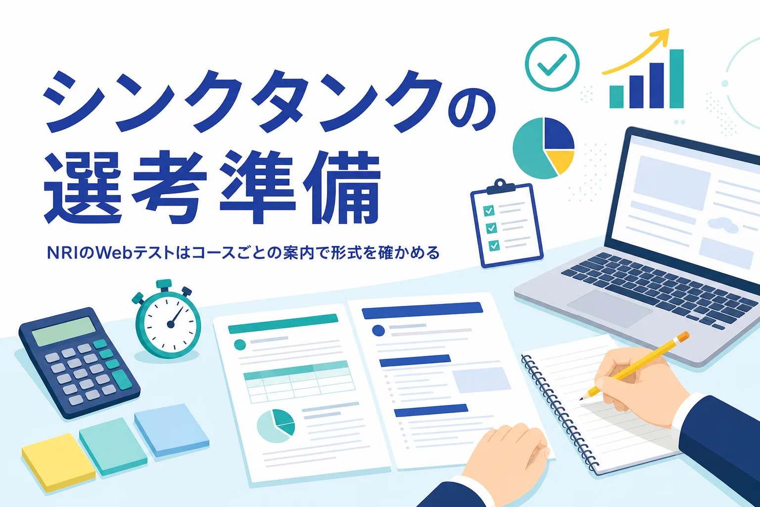 シンクタンク系企業のWebテストを、コースごとの受検案内で確かめる方法を紹介する記事のアイキャッチ